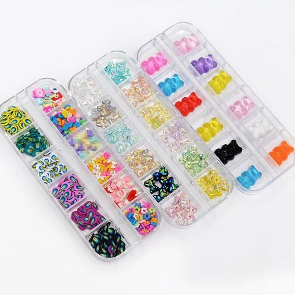 

nail art decorations 12girds/box resin-bear aurora little bear various colors diy decoration gems 3d charms manicure, Silver;gold