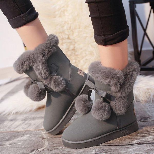 

boots pink women snow winter keep warm plush woman ankle female shoes casual fur botas mujer, Black