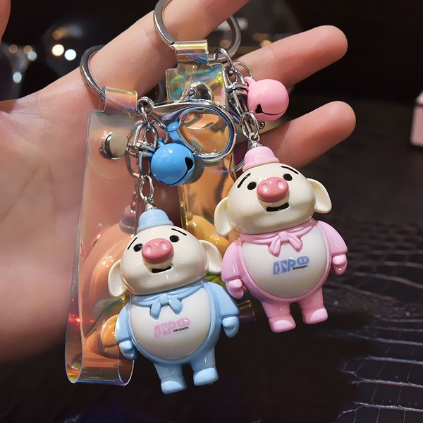 

2021 fashion keychain new cartoon bell doll couple bag pendant bajie cute year of pig gift key ring, Silver