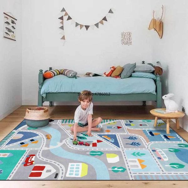 

carpets modern cartoon town running road light blue green children's room living bedroom bedside carpet floor mat customization