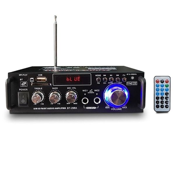 12V/220V BT-298A Display LCD 2CH Digitale HIFI Audio Stereo Amplificatore di potenza Radio FM compatibile con Bluetooth Auto con telecomando 211011