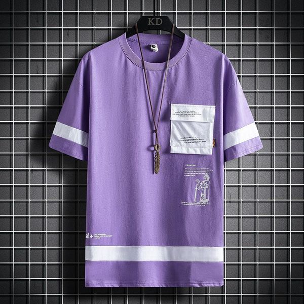 

men's t-shirts 2021 summer t-shirt 100% cotton crewneck loose pocket printed men tshirt casual drop male, White;black