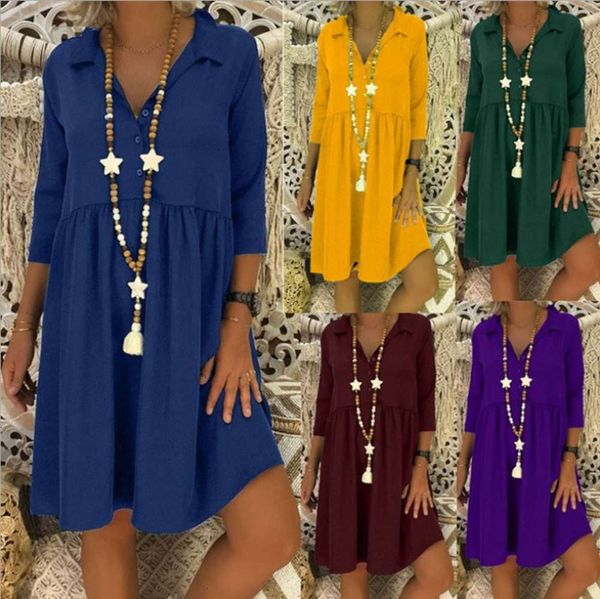 

2020 pullover shirt skirt women's 7 / 3 sleeve loose casual dress, Black;gray