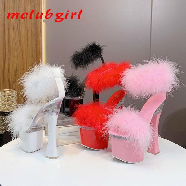 

summer nightclub plush women's shoes transparent super high heel waterproof platform banquet women sandals lfd dress, Black