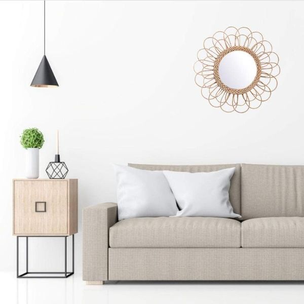 

mirrors hanging mirror rattan sunflower circular wall decor boho wicker dressing makeup cfe