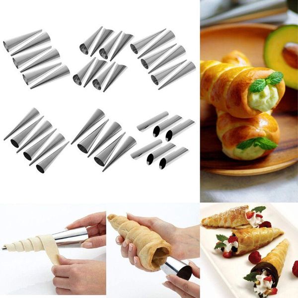 

baking & pastry tools 1 set cream filled cone mould stainless steel metal forms tool horn molds