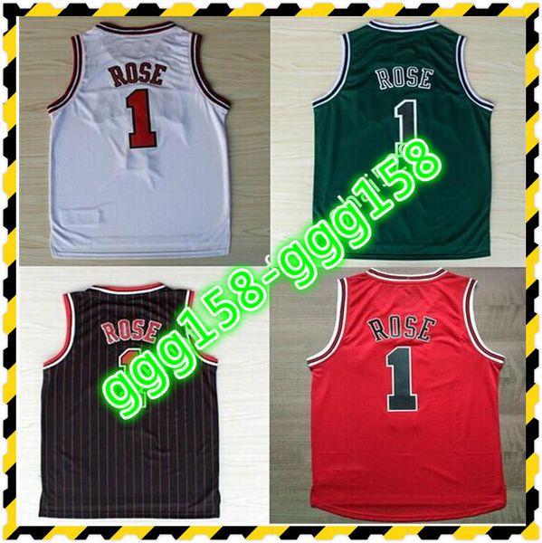 Jersey-Material, Stickerei genäht, Derrick Rose Basketball-Trikots, Schwarz, Rot, Weiß, Grün