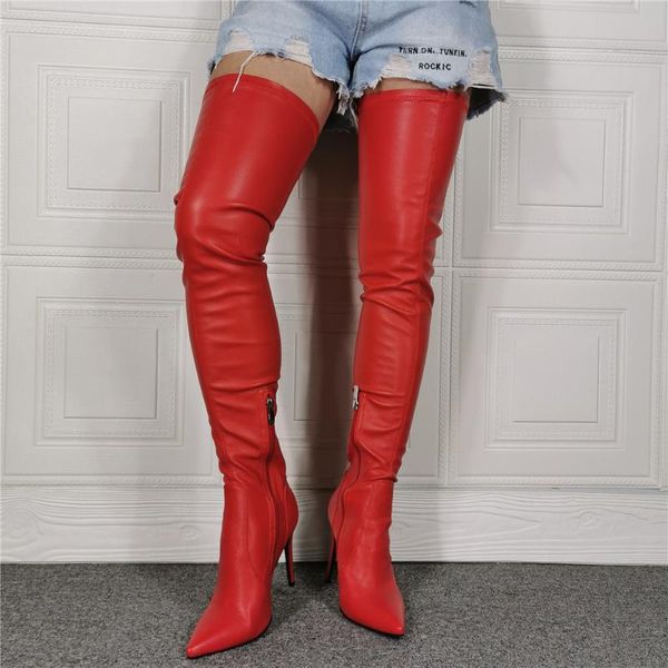

boots crotch super 2021 women's thigh high red faux leather lining stiletto heels 4 season shoes botines large size 39 43 47, Black