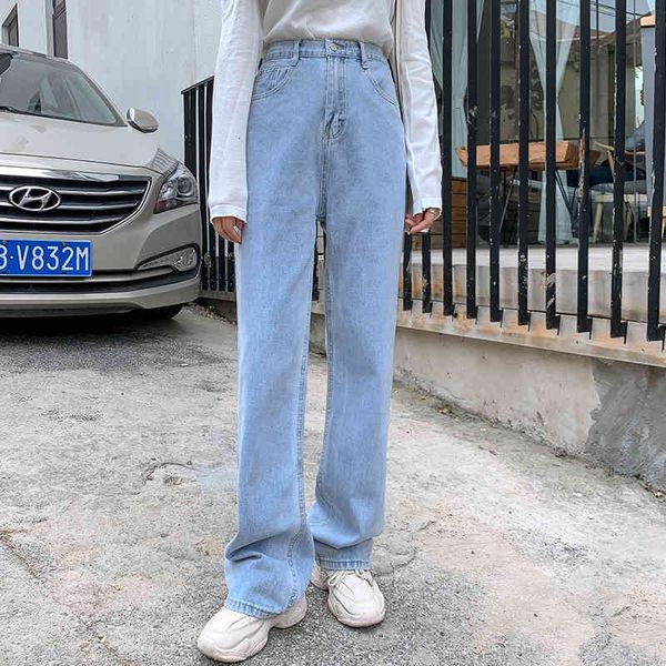 

jeans women's high-waisted with blue brim large dimensions of women in straight line drape wiping pants 2021