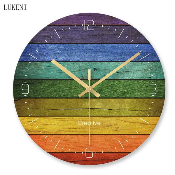 

wall clocks creative wood grain rainbow tempered glass clockwall decor home