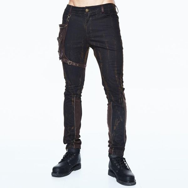 

seampunk men pants black long side pocket trousers patchwork clothing pencil punk men's