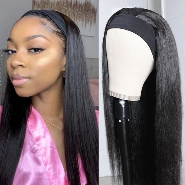 

fashionable wig beautiful goddess synthetic wigs headscarf wig ice silk hair band long straight cover headband chemical fiber, Black
