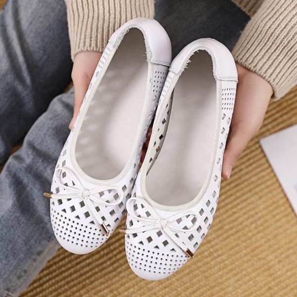 

hollow genuine leather shoes woman sandals fashion comfort soft summer flat casual plus size, Black