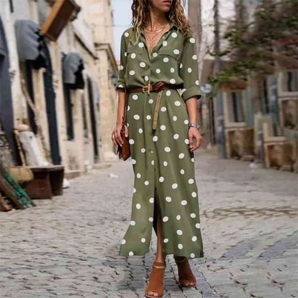 

foridol long sleeve polka dot women summer casual t shirt dress loose office maxi long dress autumn black dress large size 210415, Black;gray