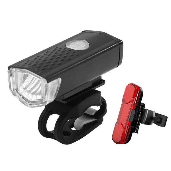 Luci per bici 2 pezzi XPE LED impermeabile 300LM faro anteriore fanale posteriore per bicicletta ricaricabile tramite USB ciclismo leggero