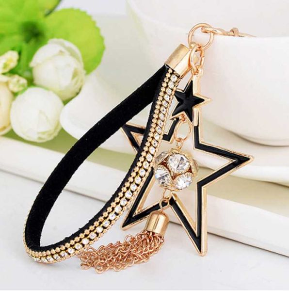 

keychains 2021 fashion rhinestone crystal star keychain chain tassel pendant key ring holder car cover women bag charms trinket gifts, Silver