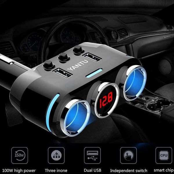 

12v-24v car cigarette lighter socket splitter plug led usb charger adapter 3.1a 100w detection for phone mp3 dvr accessories car