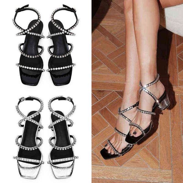 

dress shoes sandal's transparent thick heels 2022 one-sided high heel's open toe fairy cross women's shoes, Black