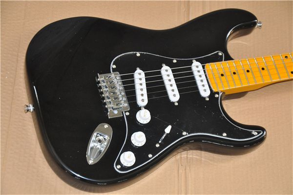 

guitar factory store black body pickguard yellow maple neck fretboard st 6 strings electric guitar guitarra