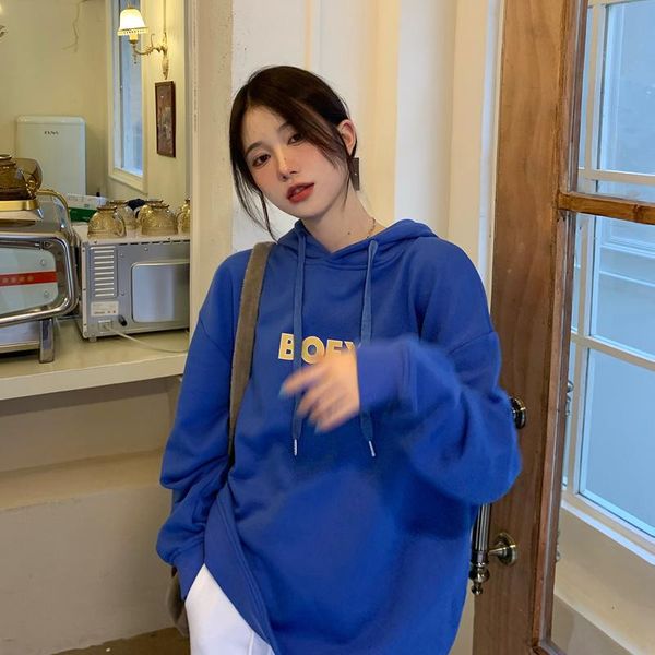 

women's hoodies & sweatshirts casual style clothing ins aesthetic hooded drop sleeves draw string letter print 2021 autumn, Black