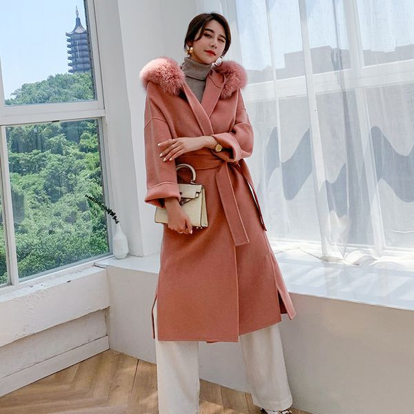 

women's jackets double natural face cashmere jacket oversized ladies soild female long real with hood wool outerwear, Black;brown
