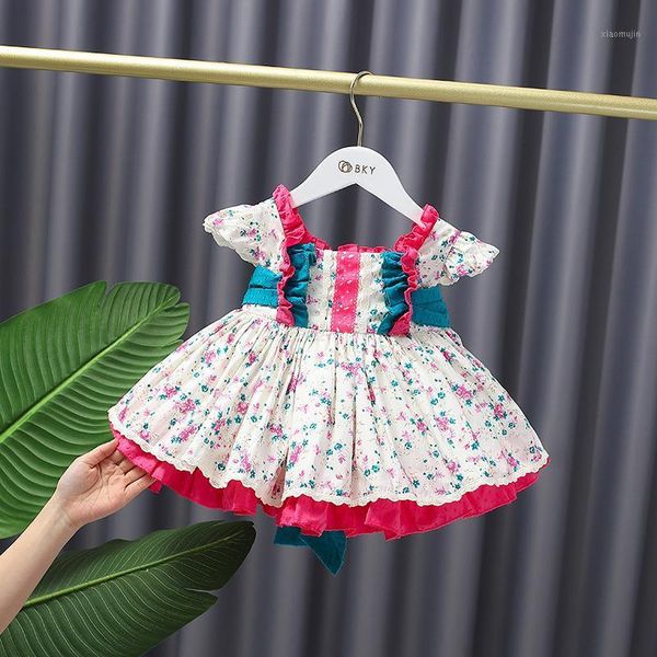 

summer baby clothes 1-5 years old toddler flower spanish style comfortable flying sleeve princess dress with shorts girl's dresses, Red;yellow