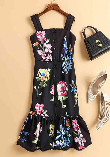 

runway spring summer women's fashion party casual vintage elegant chic girls printed sling mermaid, Black;gray