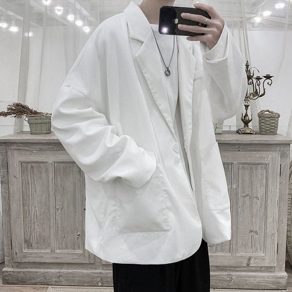 

men's suits & blazers spring corduroy blazer casual male business dress jacket korean style loosey color solid men's m-2xl 4njx, White;black
