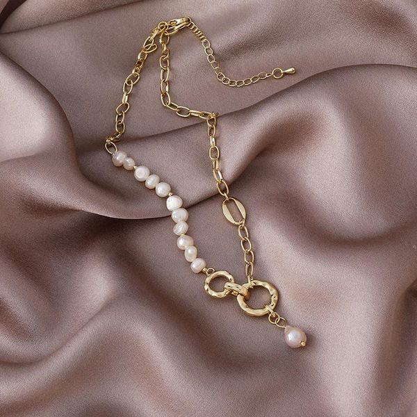 

pendant necklaces u-magical 2021 unique design natural pearl necklace for women asymmetric irregular circle jewelry luxury, Silver