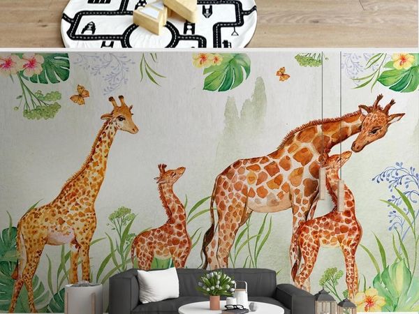 

wallpapers tv back wall decor deep 5d embossedcustom large mural 3d wallpaper nordic cartoon creative fawn baby child bedroom