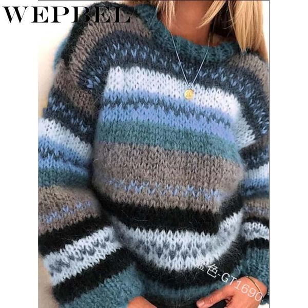 

women's sweaters wepbel autumn winter loose knitted pullover sweater femme korean rainbow striped long sleeve women warm sweatshirt o-n, White;black