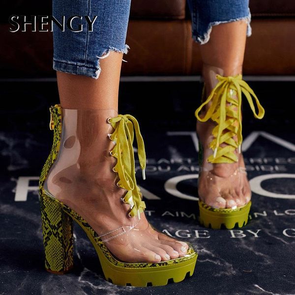 

dress shoes shengy nightclub spring transparent platform high heels serpentine women pvc lace up pumps party wedding, Black