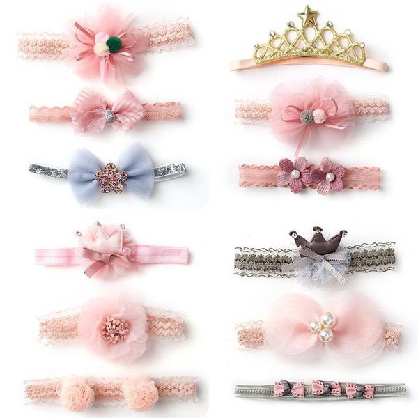 

3pcs baby girls headband set bow knot head wrap bandage kids toddlers headwear hair band infant born accessories, Slivery;white