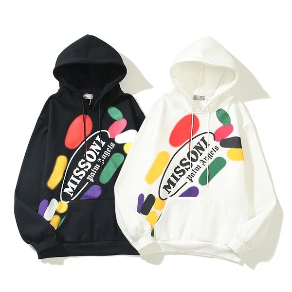 

2021 autumn fashion hip hop street pa letters rainbow printing men's and women's same casual sweater couple, Black