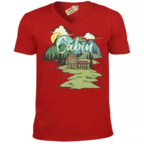 

lakeside cabin t-shirt mens v-neck, White;black