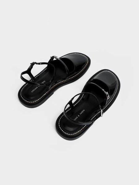 

sandals 2021 summer ladies open stitch flat shoes, Black