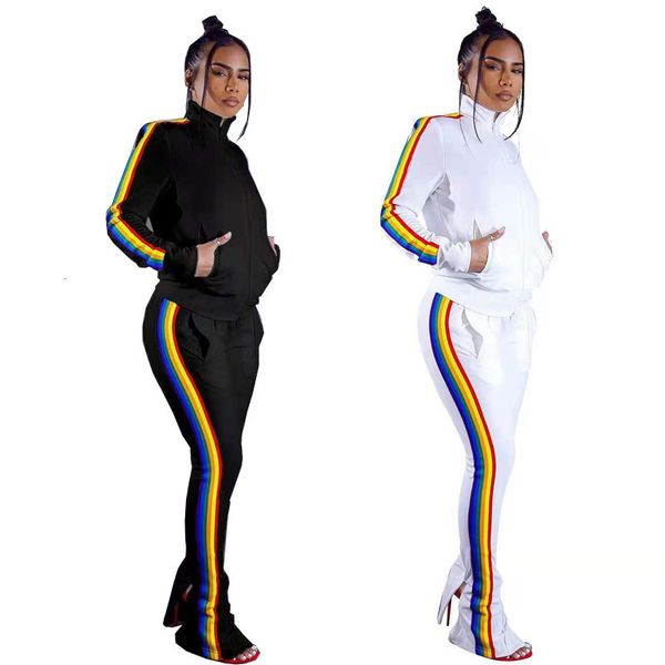 

2021 winter women's striped zipper coat set, Gray
