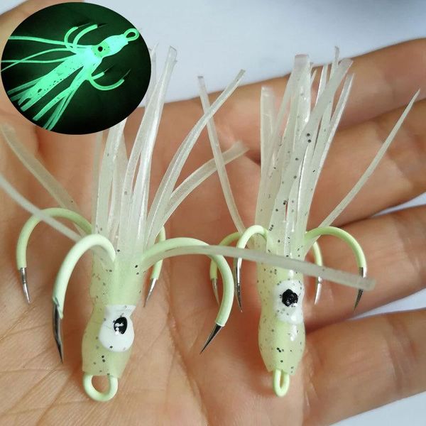 

fishing hooks soft squid lure with treble assist plastic luminous bait noctilucent ocs jig alloy anchor fishhooks sea needle