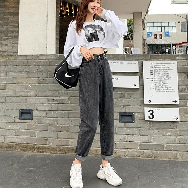 

make high waist jeans in the fall and winter of female show thin loose straight torre harlan turnip pants women's, Blue