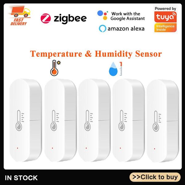 

smart home control tuya zigbee 3.0 temperature and humidity sensor battery powered work with alexa google security intelligent linkage