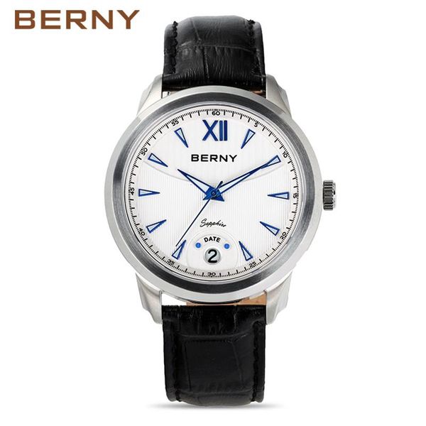 

wristwatches berny men watch quartz fashion relogio saat montre horloge masculino erkek hombre japan movement 2698m, Slivery;brown