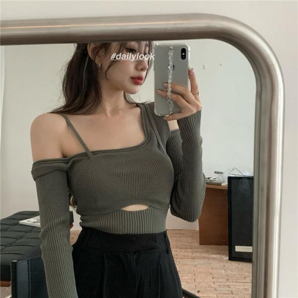 

women's sweaters off shoulder knitted long sleeve crop spring autumn fashion clothes slim backless hollow out for women ins, White;black