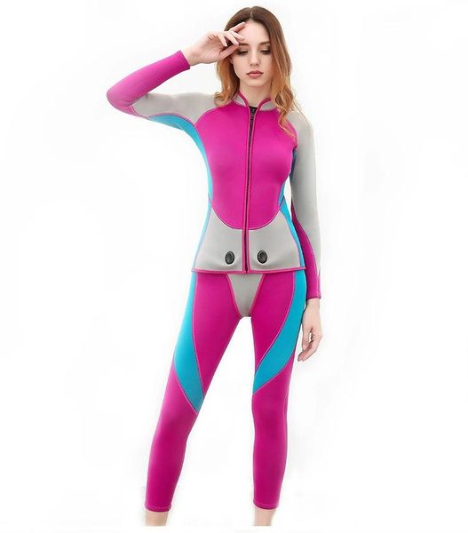 

3mm quality women elastic tight neoprene diving suit wetsuit color stitching surf equipment jellyfish clothing long sleeved swim wear