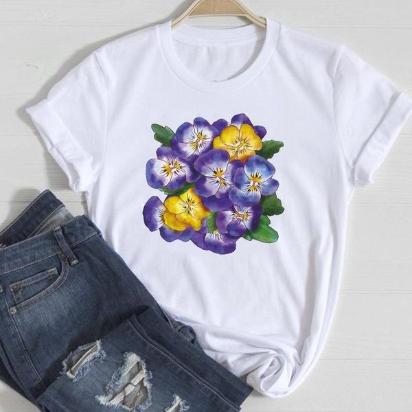 

women's t-shirt t-shirts women aesthetic fashion flower clothing 2021 short sleeve clothes stylish tshirt lady print tee, White