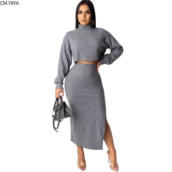 

two piece dress winter women set full sleeve tracksuit sweater +long skirts suit night club party casual street outfits gl8872, White