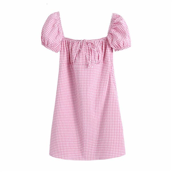 

2021 summer sweet pink woman plaid girls y2k stretchy lacing women's dresses cute dress short sleeves, Black;gray