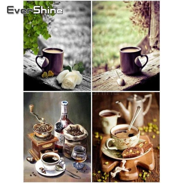 

diamond painting evershine mosaic coffee full square cross stitch embroidery display scenery picture kits