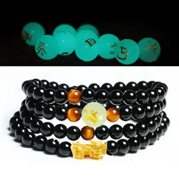 

hand catenary obsidian bracelet men's korean lovers girls jewelry luminous beads twelve zodiac bracelet jewelry, Black