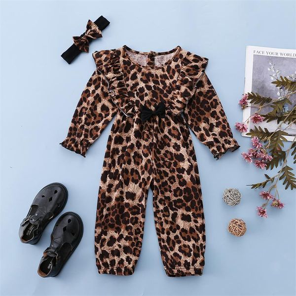 

clothing sets 2021 arrival autumn baby girls casual 2pcs clothes set leopard printed long sleeve jumpsuit +headdress toddlers outfits, White
