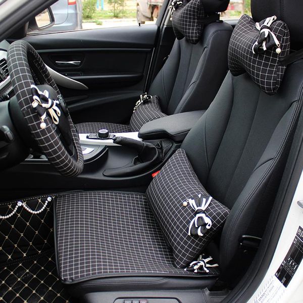 

classic plaid universal car seat cushion cover for styling bowknot decorative accessories headrest handbrake sets covers